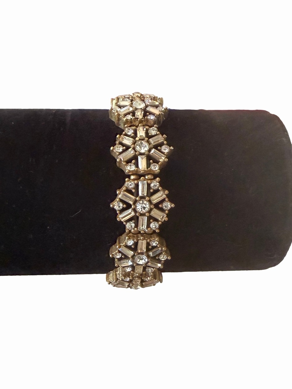 J. Crew Gold Tone Rhinestone Stretch Bracelet | Vintage Glam Statement Jewelry
